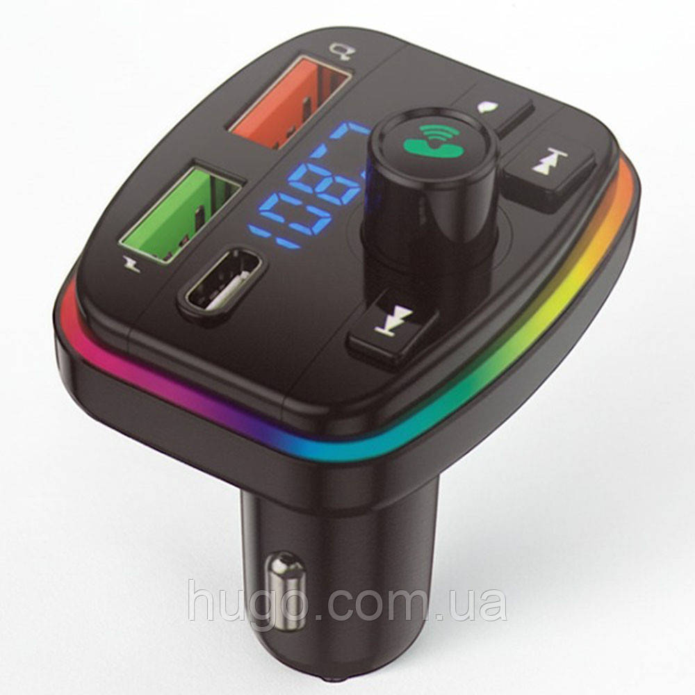 Автомобільний FM-трансмітер PERVOI CTC-731 з двома USB та Type-C / FM модулятор в авто / Зарядка від прикурювача, фото 1