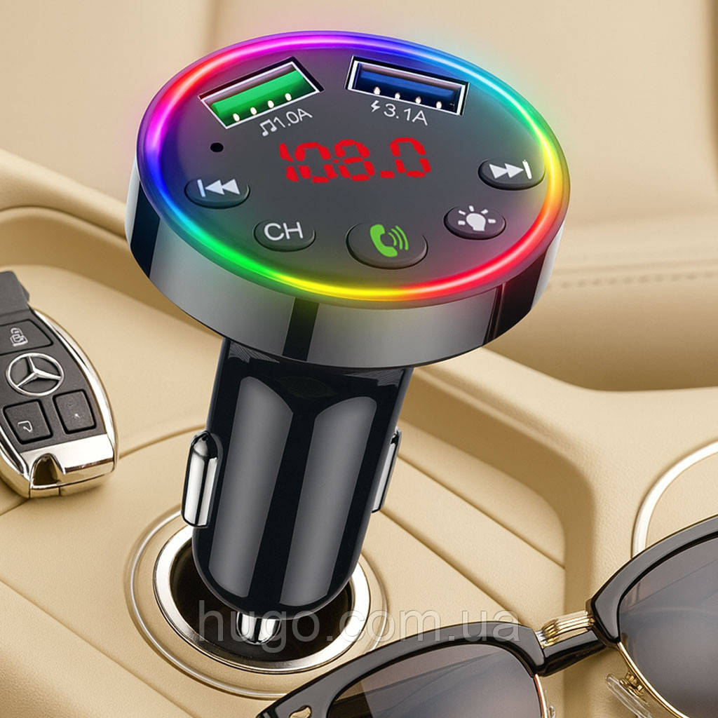 Автомобільний Bluetooth FM-трансмітер з 2 USB 3.1A, CTC-109 / FM-модулятор в машину / ФМ модулятор в авто, фото 1