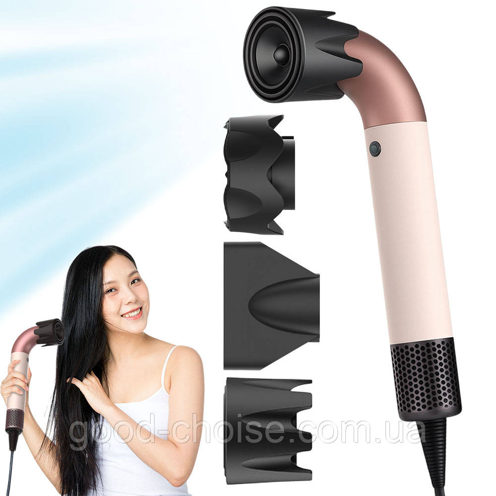 Фен для волосся Safmax 2200Вт з 3 насадками, Рожевий / Потужний фен-сушіння для волосся / Фен з іонізацією, фото 1