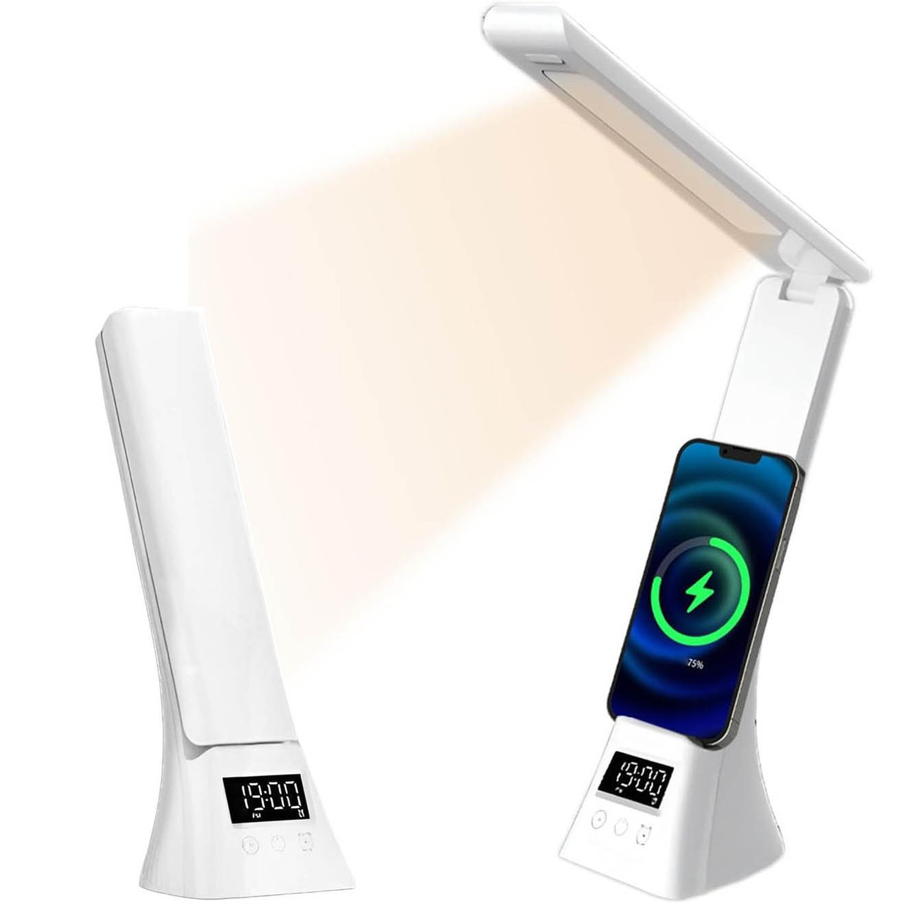 Настільна лампа з годинником і бездротовою зарядкою, USB, TYV-2088 / Складна лампа сенсорна / Світлодіодна лампа, фото 1