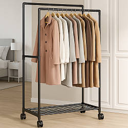 Підлогова вішалка для одягу, 112х56х30см / Вішалка в передпокій / Вішалка на коліщатках / Стійка для одягу