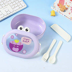 Пластиковий ланч-боксна 1л + столові прибори, Фіолетовий / Ланч бокс / Контейнер для їжі / Бокс для ланчу