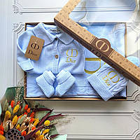 В’язаний набір на виписку у подарункковій коробці, комплект для новонароджених Діор