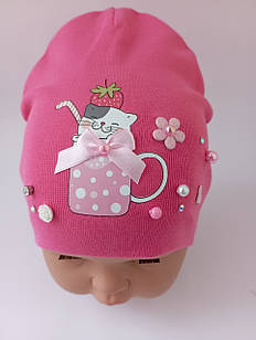 Шапка подвійний трикотаж дівчинка ОГ 46-48 см | Шапка для дівчинки | Красива шапка для маленької дівчинки