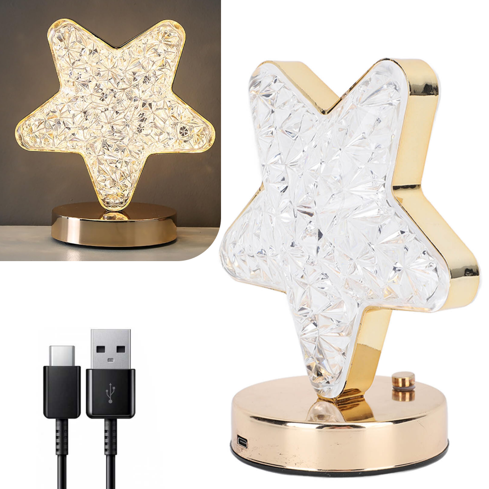 Настільний кришталевий світильник з сенсорним керуванням, Зірка / Акумуляторна лампа / Нічник, фото 1