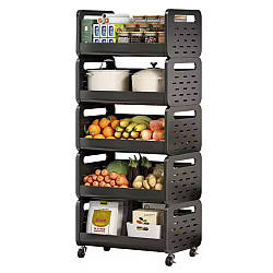 Стелаж на колесах 5 ярусів, 122х50см, YH9911-5, Чорний / Пересувний стелаж для ванної / Етажерка для кухні