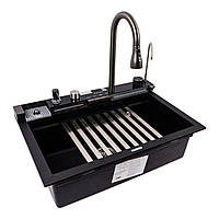 Кухонна гранітна мийка Valeso IRENA 6846 чорний металік з комплектом
