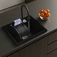 Кухонна гранітна мийка VALESO 5149 VIVA чорна з водоспадом і змішувачем 5050