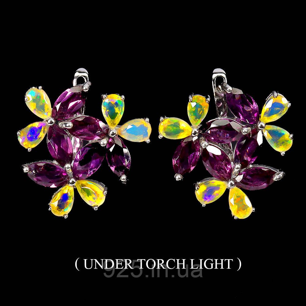 Сережки. Натуральний опал і гранат родоліт. Срібло 925., фото 1