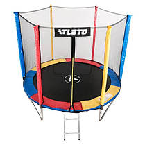 Дитячий спортивний вуличний батут із захисною сіткою і драбиною 312 см Atleto Multikolor різнокольоровий для дачі вулиці, фото 4