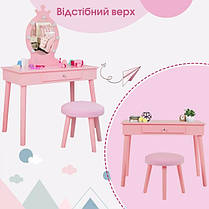 Туалетний столик з дзеркалом, табуретом і LED підсвіткою Bonro B-084 рожевий (косметичний стіл для макіяжу), фото 5