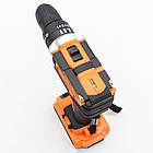 Акумуляторний шурупокрут із набором інструментів 2 акумулятори бездротовий дриль жовтогарячий, фото 3