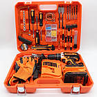 Акумуляторний шурупокрут із набором інструментів 2 акумулятори бездротовий дриль жовтогарячий, фото 8