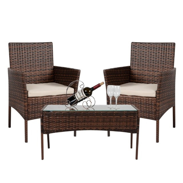 Садовий комплект меблів для відпочинку Bonro B-6210-2, 2 крісла і столик коричневий