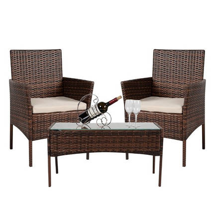 Садовий комплект меблів для відпочинку Bonro B-6210-2, 2 крісла і столик коричневий, фото 1