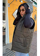Жіночий жилет-безрукавка на синтепоні (р.44-46,48-50,52-54,56-58,60-62) з капюшоном, фото 5