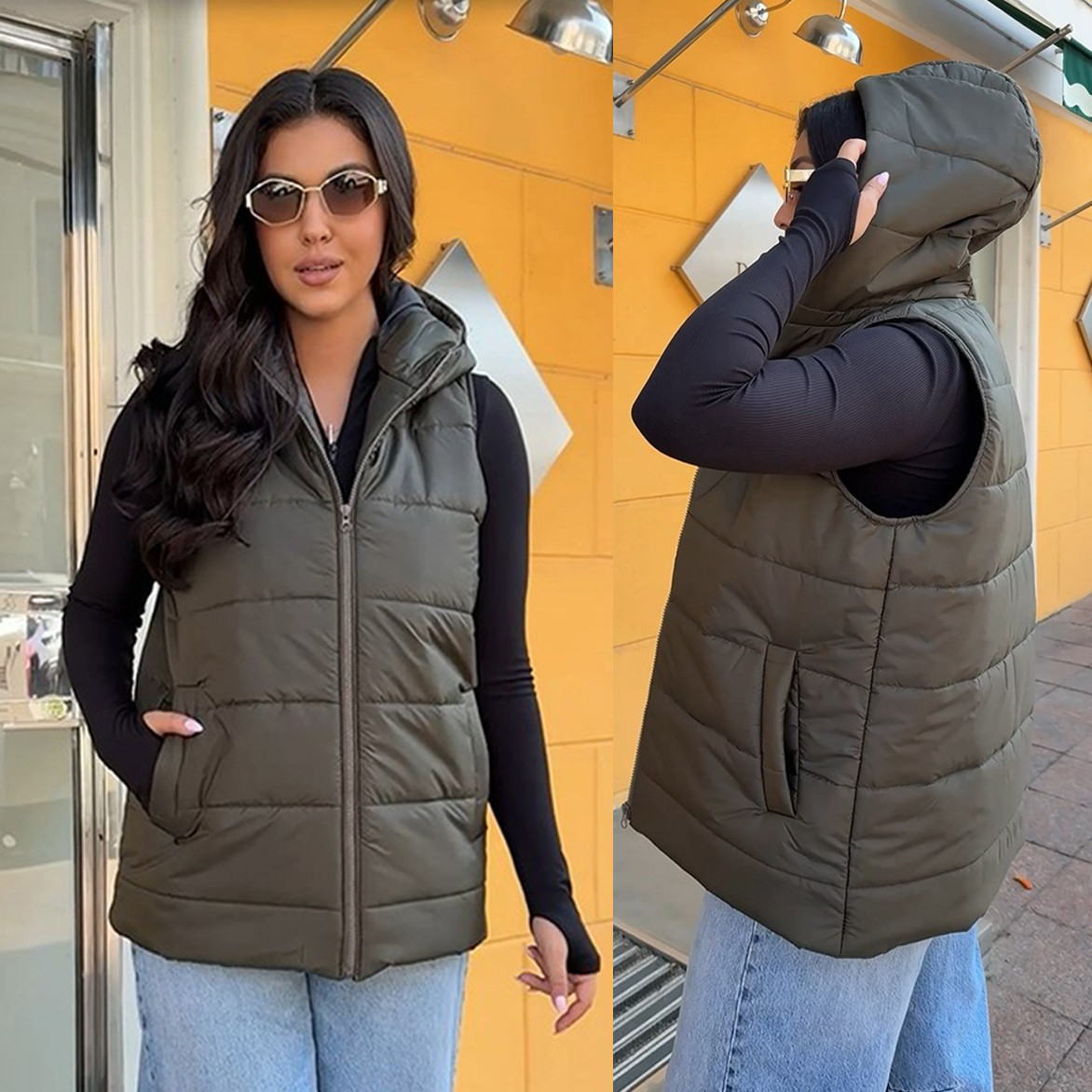 Жіночий жилет-безрукавка на синтепоні (р.44-46,48-50,52-54,56-58,60-62) з капюшоном, фото 1