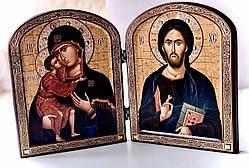 Господь Вседержитель і Володимирська ікона Божої Матері. Ікона. Складень дерев'яний