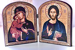 Господь Вседержитель і Володимирська ікона Божої Матері. Ікона. Складень дерев'яний