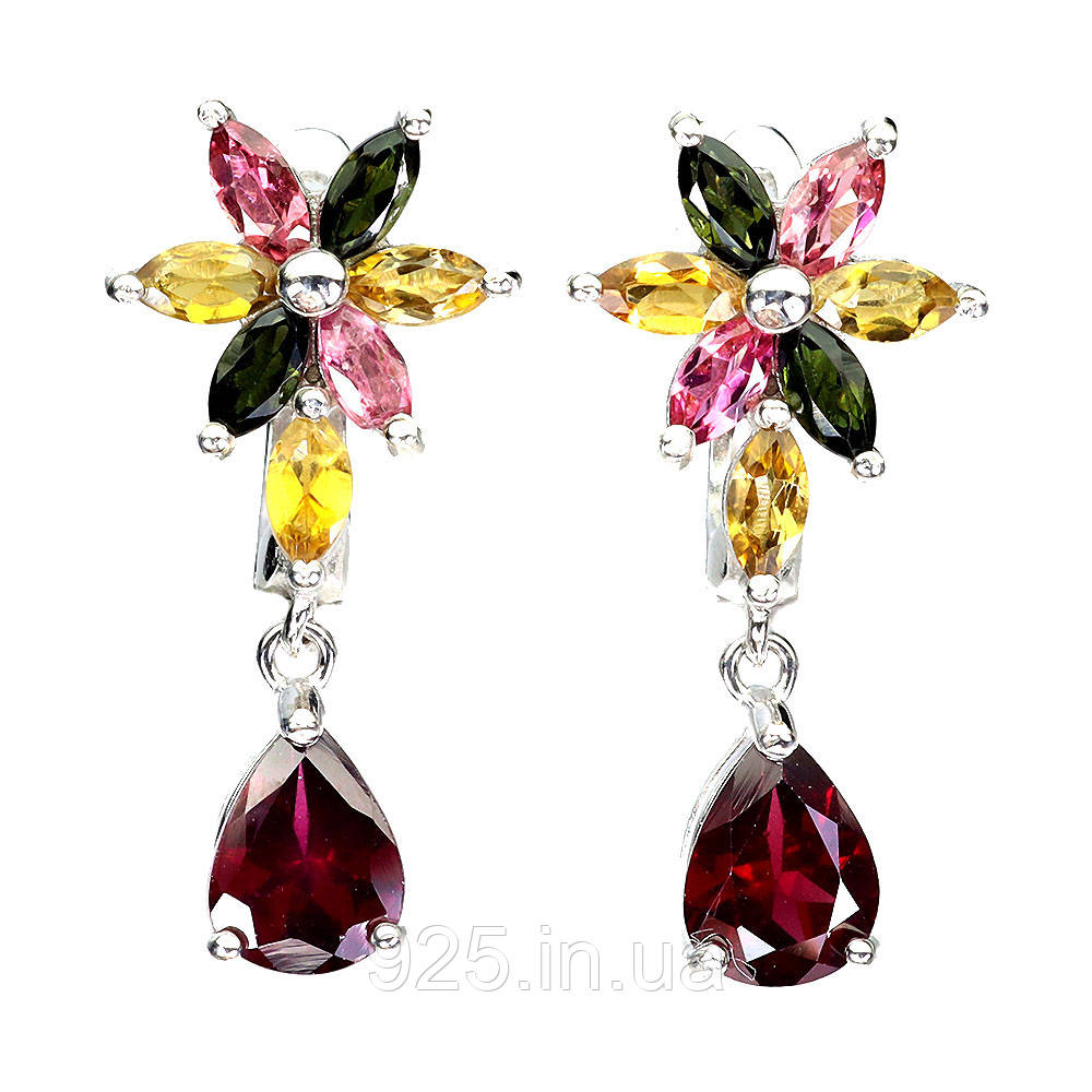 Сережки. Натуральний гранат родоліт і турмалін. Срібло 925., фото 1