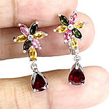 Сережки. Натуральний гранат родоліт і турмалін. Срібло 925., фото 3