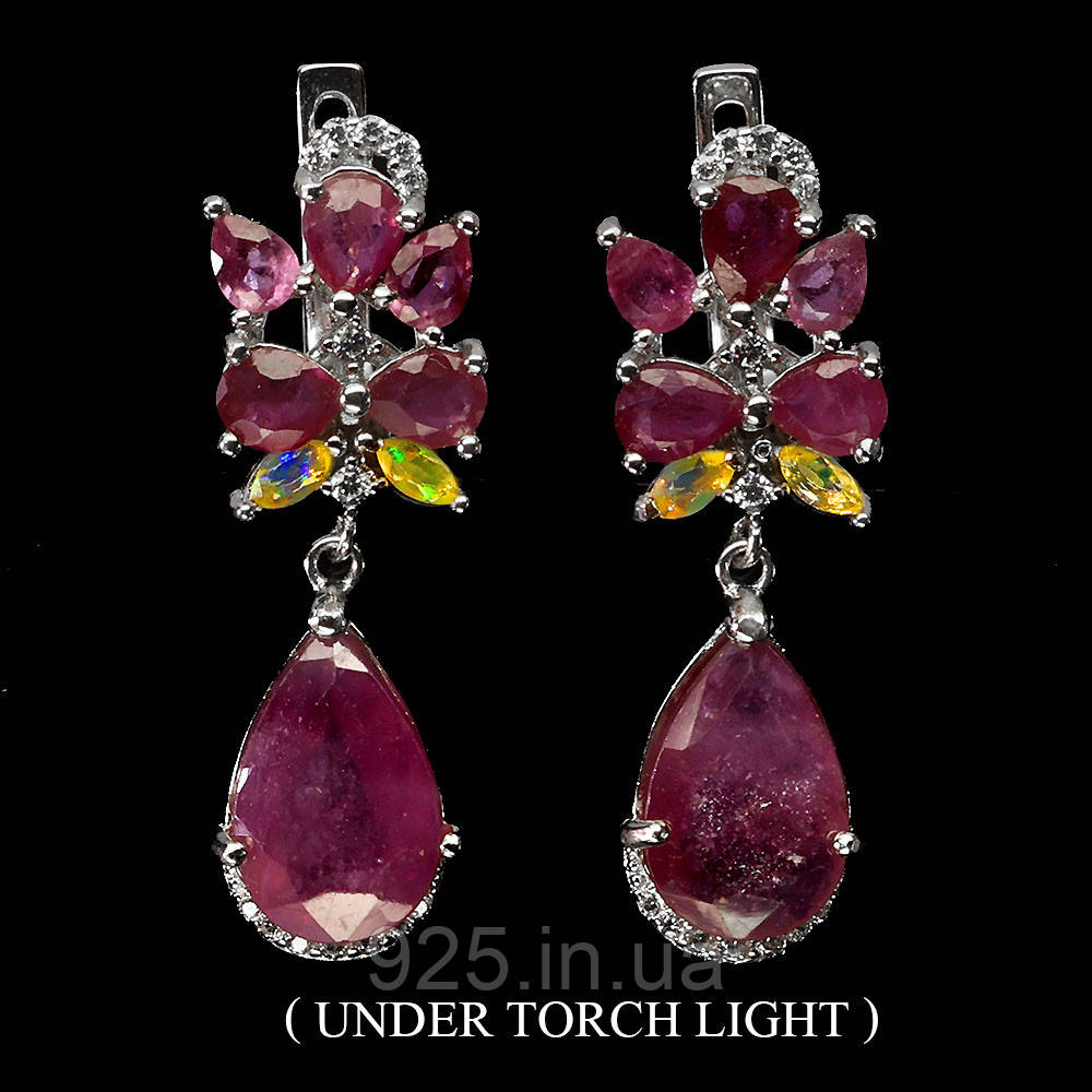 Сережки. Натуральний рубін і опал. Срібло 925., фото 1