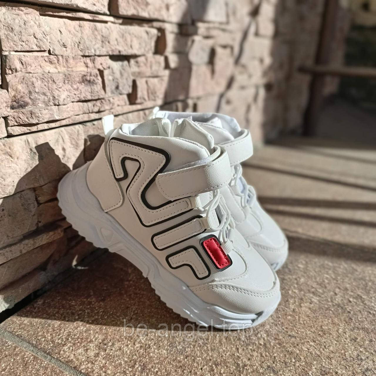 Кросівки дитячі високі блискавка + липучка, білі, фото 1