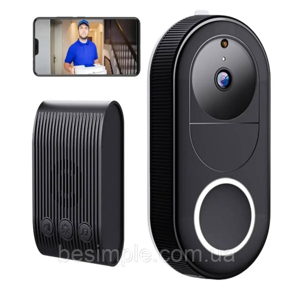 Бездротовий дверний дзвінок з відеокамерою WiFi, USB живлення / Домофон з камерою / Відеодзвінок для дому, фото 1