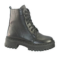 Зимові черевики з натуральної шкіри жіночі на шнурках і змійки чорні берці розмір 38