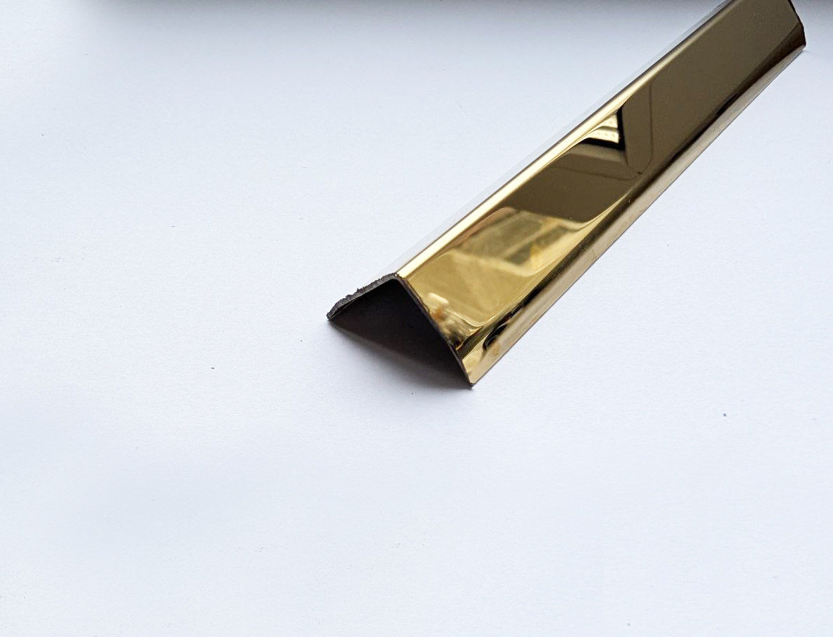 Куточок нержавіючий полірований з фаскою колір - золото 20х20 мм 2,7 м STK20G, фото 1