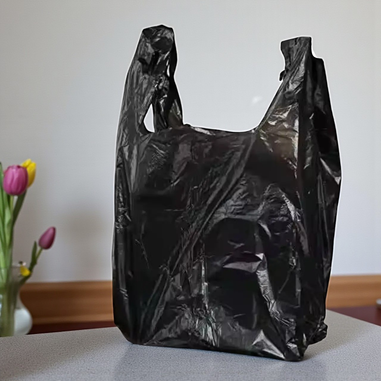 Пакет майка з ручками чорний №4 30x55 см 50 шт міцний 30 мкм, фото 1