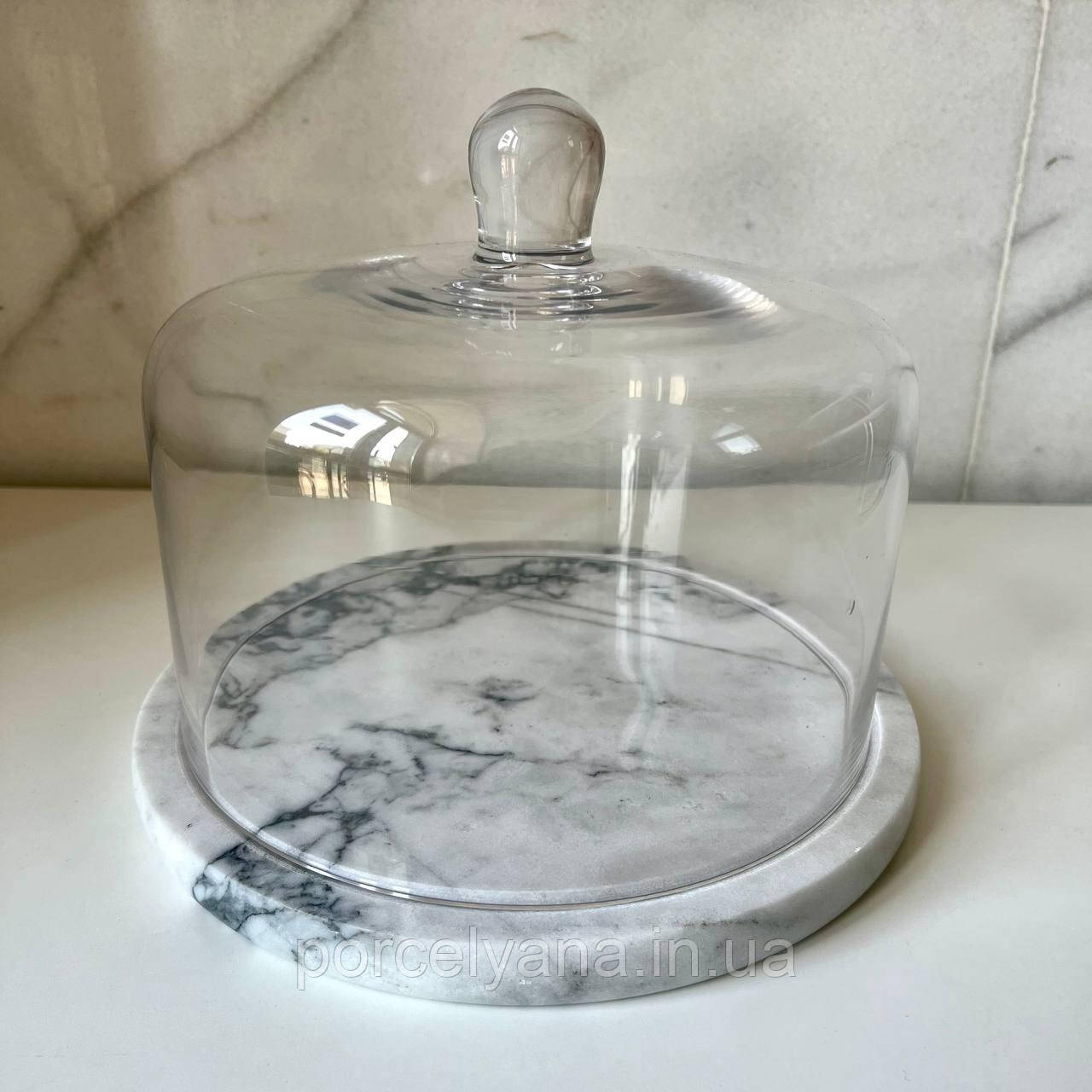 Тортівниця мармурова 22 см з скляним ковпаком, фото 1