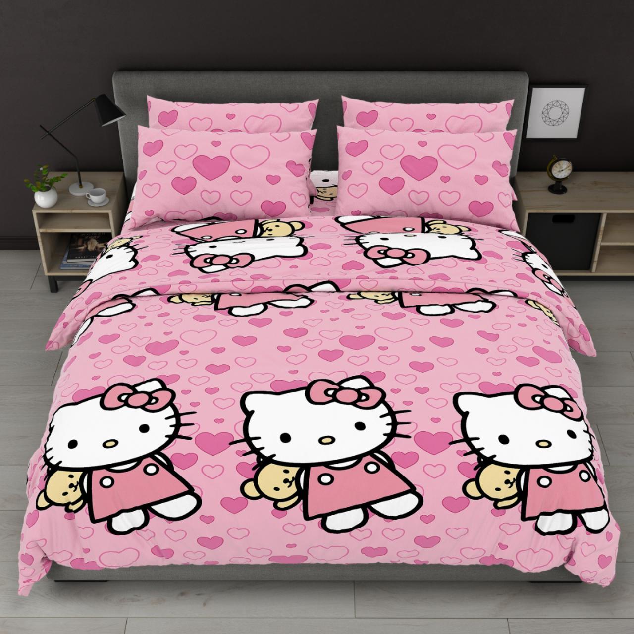 Постільна білизна Королева Ночі (Бязь) | Полуторний комплект | 50х70 | Hello Kitty на рожевому, фото 1