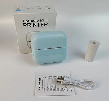 Принтер портативний bluetooth кишеньковий термопринтер А15-BL синій з 5 рулонами