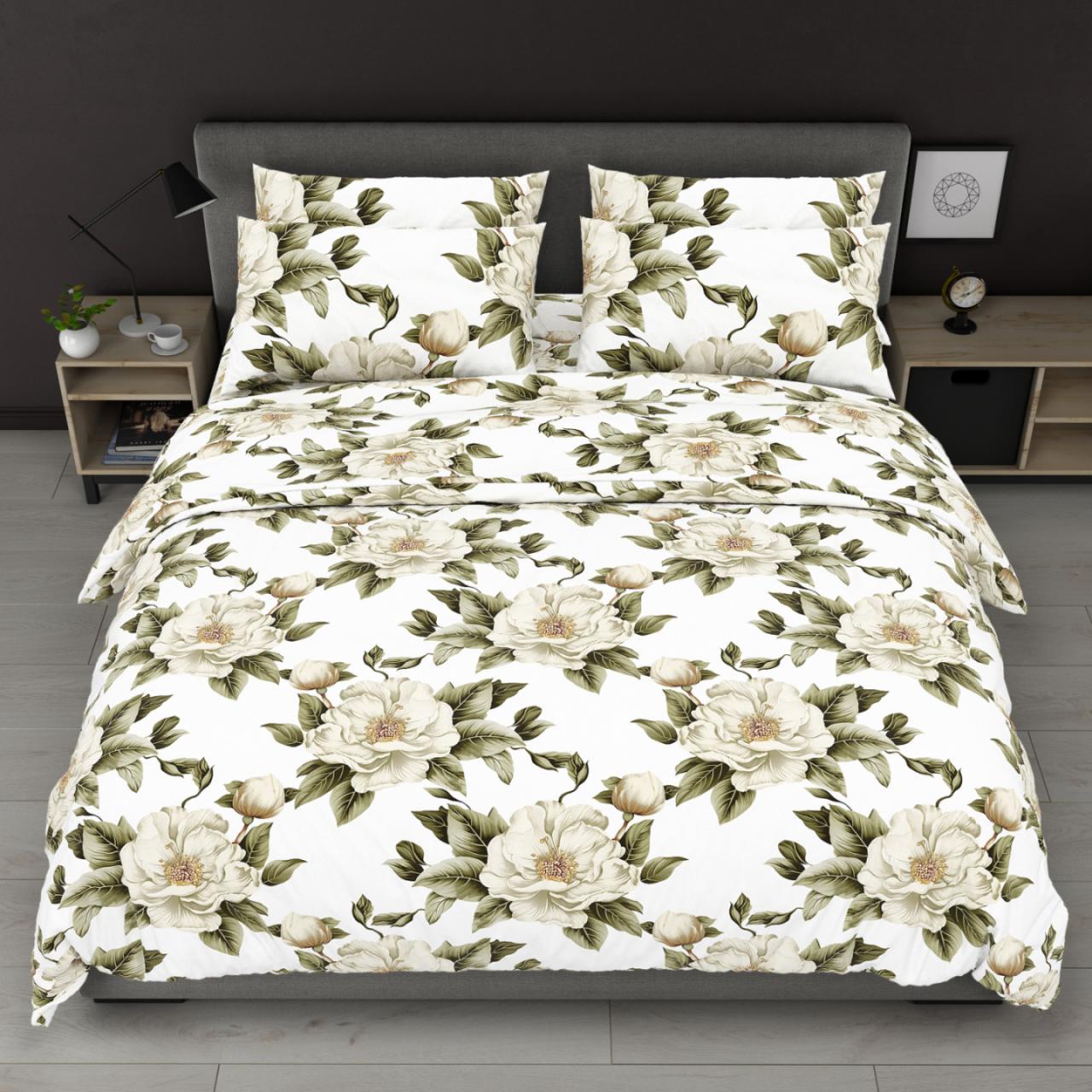 Підковдра на блискавці 145х215 (Бязь) | Полуторна підковдра від виробника "Королева Ночі" | Квіти на білому, фото 1