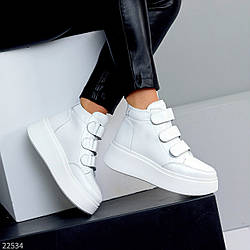 Шикарні спортивні білі черевики на липучках натуральна шкіра на платформі