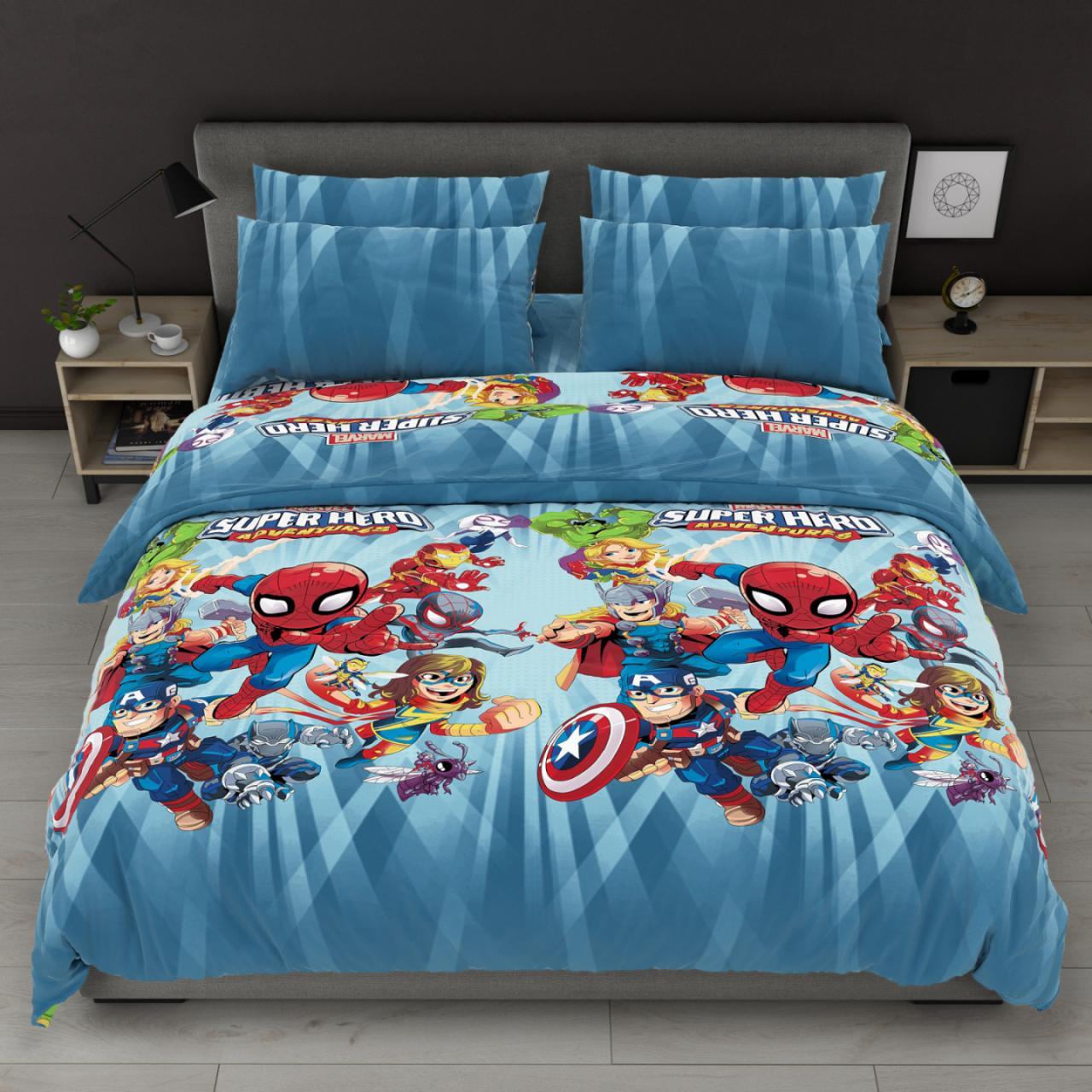 Наволочка на блискавці 70х70 (Бязь) | Від виробника "Королева Ночі" | Месники на блакитному, фото 1