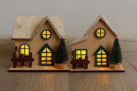 Рідвяні будиночки сувенірні з підсвіткою LED на батарейках. Набір подарунковий новорічний сувенір