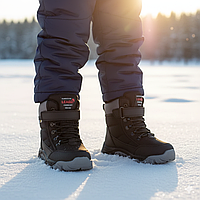 Зимове дитяче взуття, дутики, чоботи, термоботинки на овчині на хлопчиків чорні на липучці. Розмір: 34,37