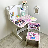 Парта та стільчик дитяча зростаюча з 1 по 5 клас Котики для навчання, біла