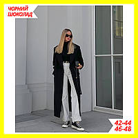 Осеннее стильное качественное черное женское пальто кашемировое модное, Длинное демисезонное пальто женское кашемир на подкладке