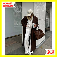 Модное длинное коричневое пальто из кашемира, Стильное осеннее женское кашемировое пальто на подкладке красивое, Пальто шоколад