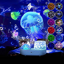 Нічник С 66865 (36) 10 кольорів підсвічування, 5 накладок на проєктор, обертається, таймер, від мережі, USB TYPE-C, в коробці,