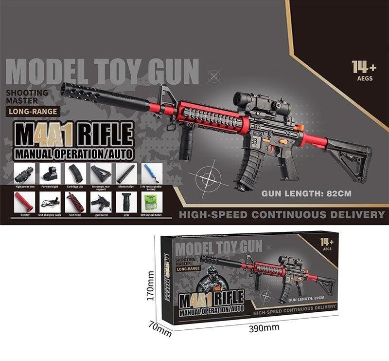 Автомат 896 A-3 (36) довжина 82 см, автоматичний принцип роботи, приціл, акумулятор 7.4V, USB кабель, стріляє