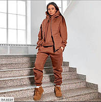 Костюм-трійка жіночий теплий модний толстовка, жилетка на синтепоні, штани тринитка на флісі