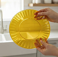 Склопластикова одноразова тарілка жовта Ø205 мм 10 штук — стильний одноразовий посуд для свят кейтерингу та пікніка