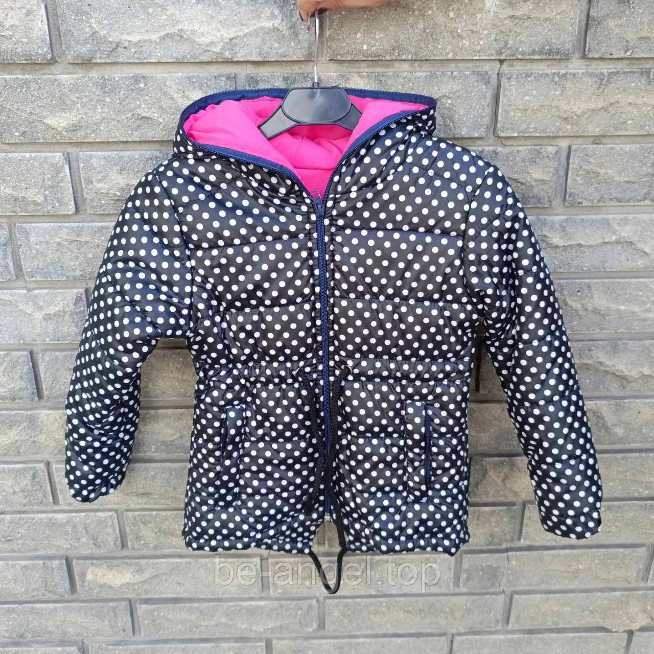 Куртка-вітровка дитяча чорна в білий горох з рожевою підкладкою, фото 1