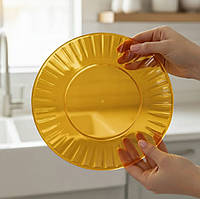 Тарілки пластикові склоподібні 205 мм помаранчеві 10 штук  одноразовий посуд для вечірок і банкетів