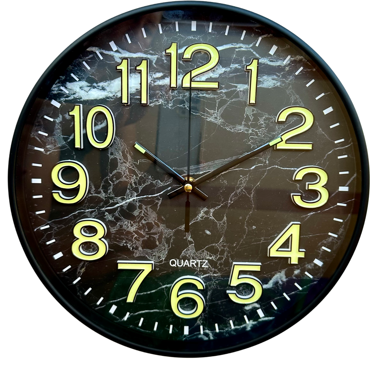 Фосфорний настінний годинник Безшумний (30 см) Світиться Ph-06-S чорний, фото 1