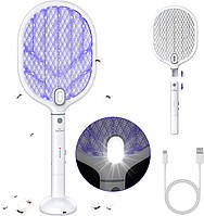 Электрическая мухобойка аккумуляторная для уничтожения насекомых мух комаров 4000 В с LED-подсветкой 1800 мАч